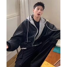 春秋复古机车飞行夹克棒球服潮街头连帽拼接皮衣外套J501，男装夹克，星座1116A（原606A-3）