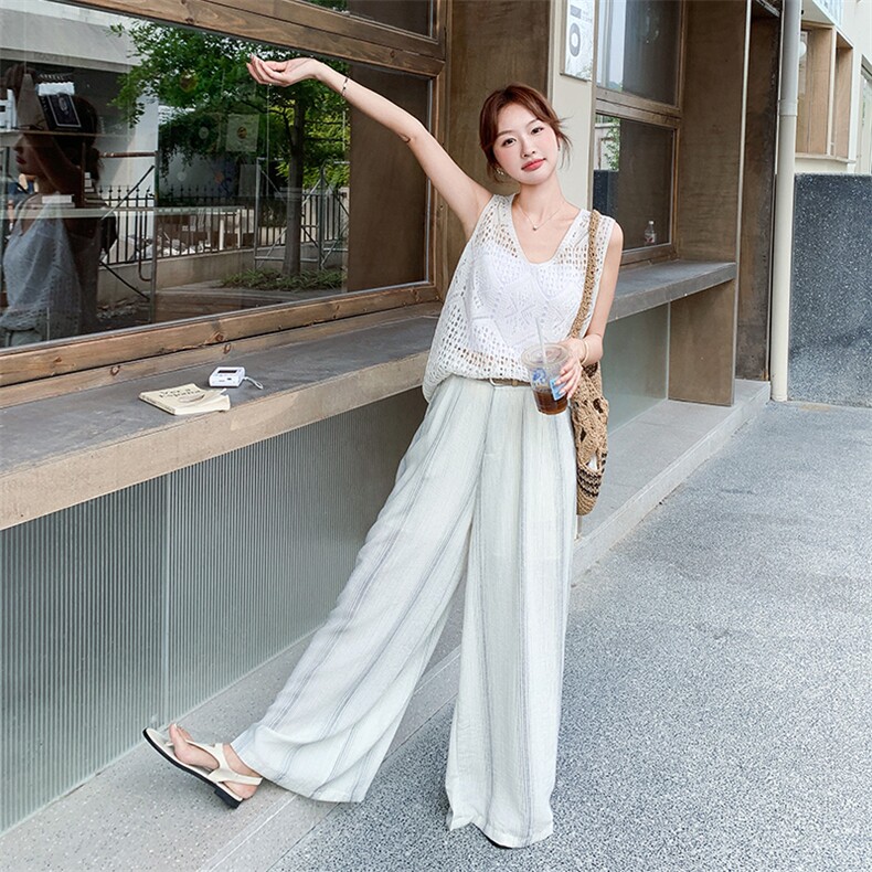 白色镂空罩衫吊带阔腿裤三件套女2025夏季新款度假风休闲时尚套装,女装套装/套裙,2C110