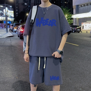 ！2023夏季男士华夫格短袖T恤套装学生一套衣服HTZ11P50图片