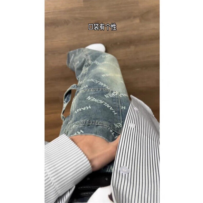【现货】DT78-特P48美式高街满印斜字母工装牛仔裤男潮,男装牛仔裤,星座603-2