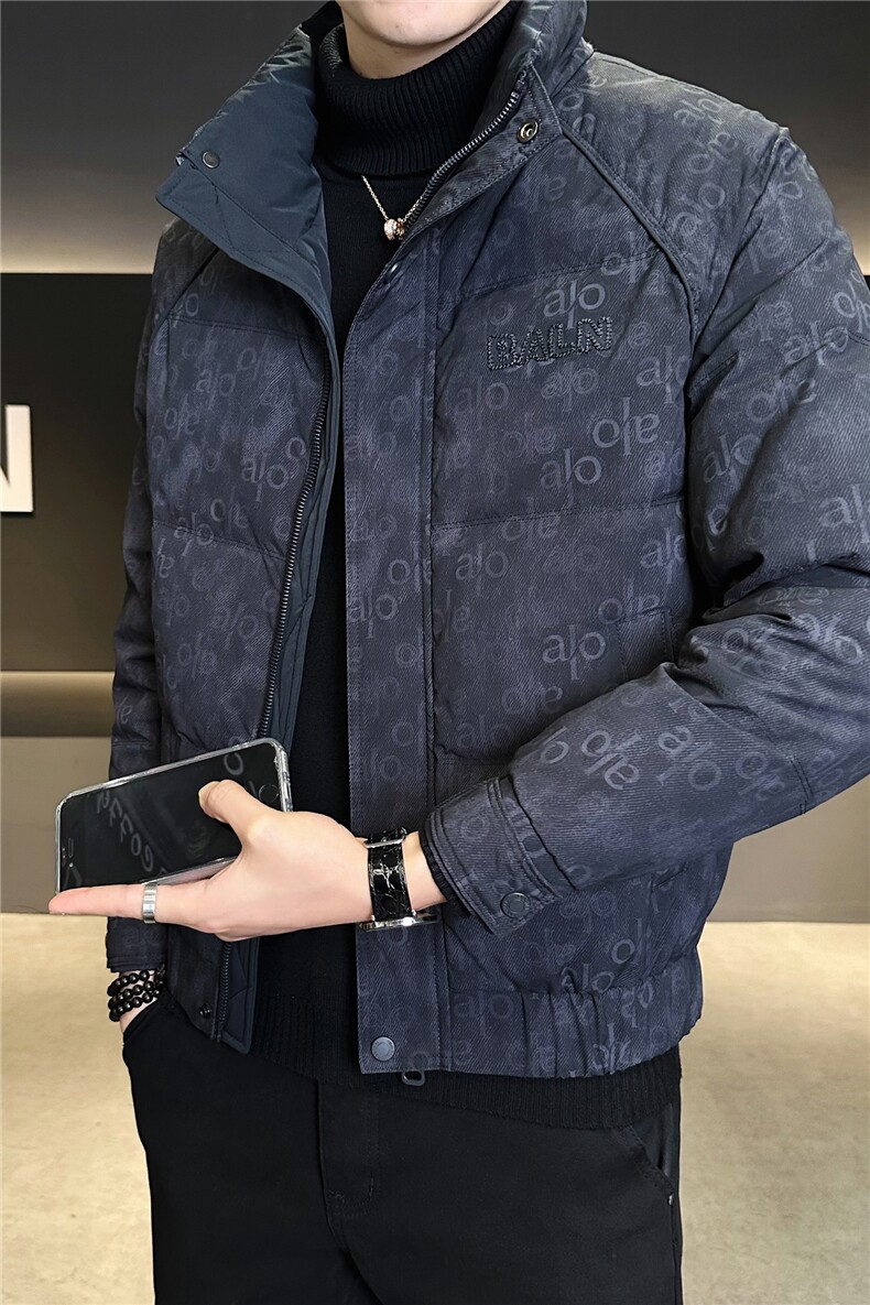 9517-M-4XL-P195标50绒店主风男士休闲立领满印修身羽绒服外套,男装羽绒服,电商B255