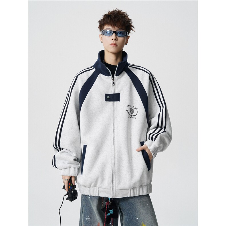 WY10190-特P60 420g重磅-高品质-条纹设计感大码保暖卫衣外套男图片