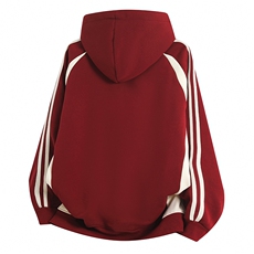 抖音得物品质美式高街宽松结构拼接撞色连帽印花卫衣外套W13301，女装短外套，电商A443