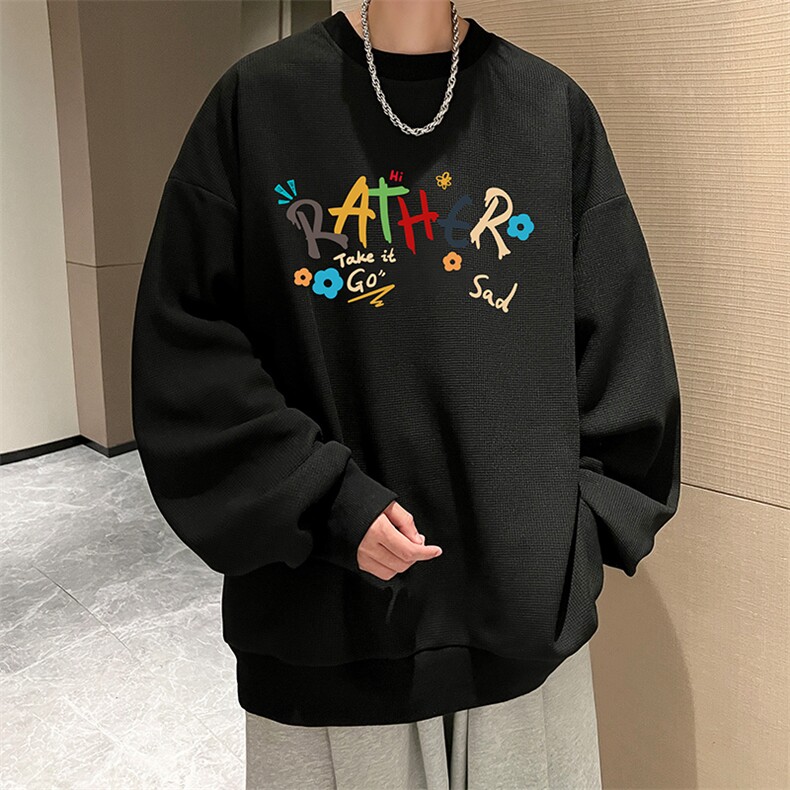 华夫格卫衣圆领卫衣男大码长袖t恤男外套HW76301-P30加绒款-P40,男装卫衣,电商A040