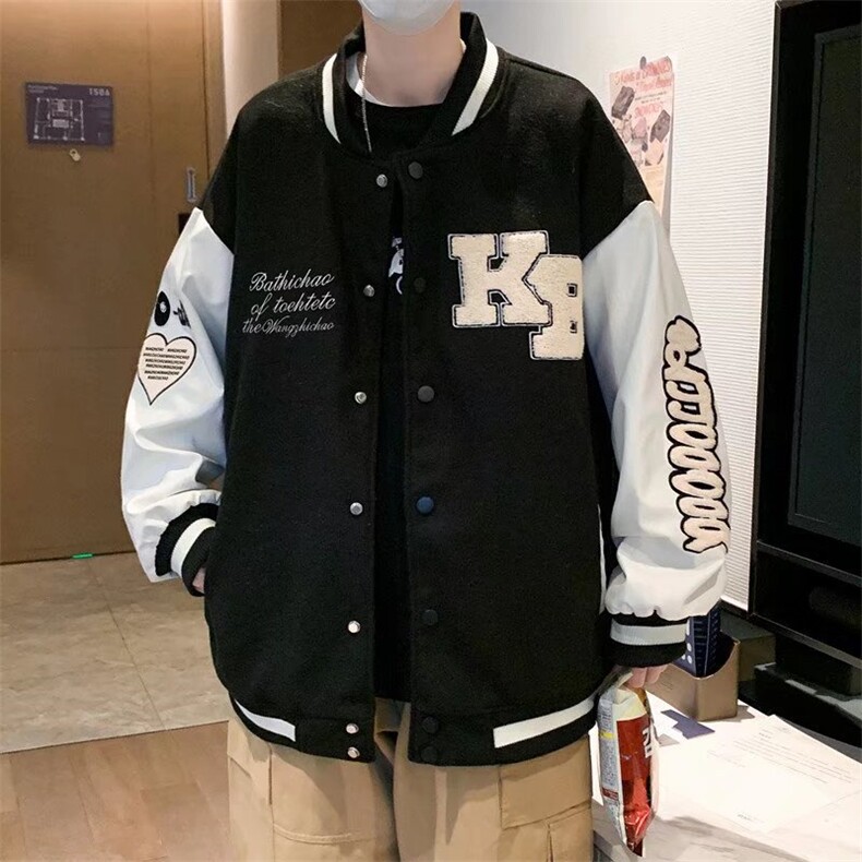 男春季新款棒球服夹克刺绣拼皮外套J1051P65,男装夹克,星座1116-2