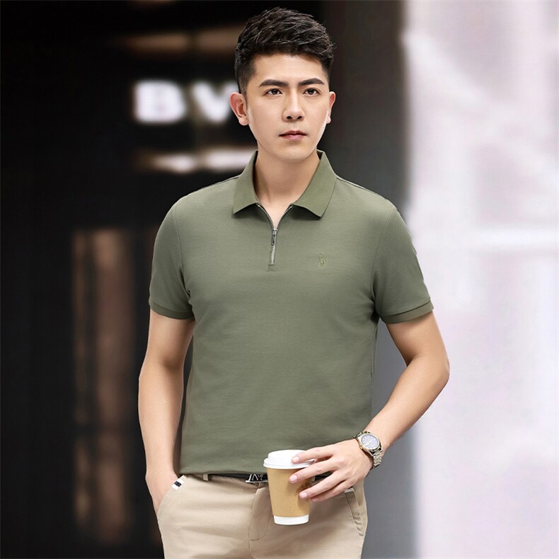 2024夏季男士商务休闲短袖百搭Polo衫时尚半拉链翻领透气短袖T恤,男装T恤,电商B212（原钱塘6029）