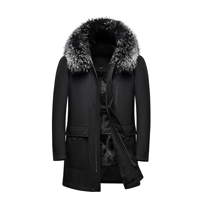 中年爸爸装脱卸兔毛内胆派克服上衣拆卸银狐毛领外套ALXB809-P860，男装中老年男装，电商B212（原钱塘6029）