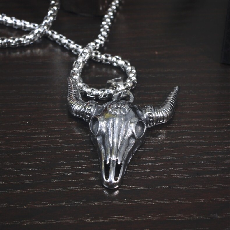 欧美复古非主流男项链钛钢不掉色个性毛衣链山羊头骨吊坠，项链，星座510A-1