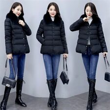 2020冬季新款简约时尚大毛领棉服保暖显瘦短款外套，女装棉衣/棉服，香香