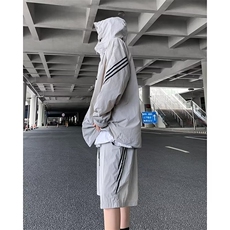 连帽防晒衣五分冲锋裤套装男夏季条纹轻薄机能运动两件套BK99，男装防晒衣，星座1116A-1（原606A）
