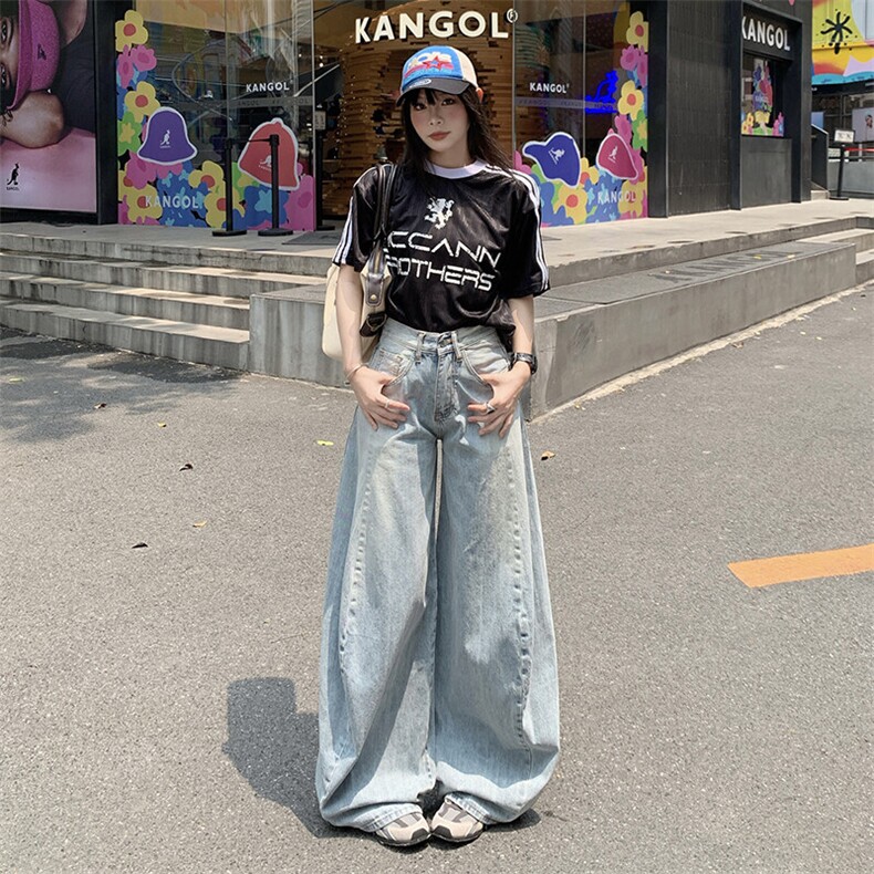 水洗阔腿牛仔裤男女薄款2026新款美式宽松垂感拖地裤YD9012-P75,男装牛仔裤,星座509