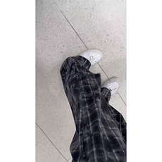 宽松直筒垂感休闲街头百搭裤随性格纹抽绳阔腿裤K640TP38，男装休闲裤，电商A102B