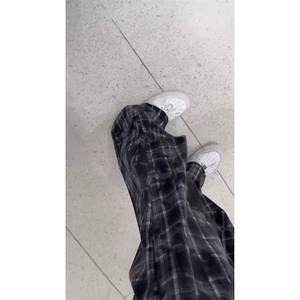 宽松直筒垂感休闲街头百搭裤随性格纹抽绳阔腿裤K640TP38图片