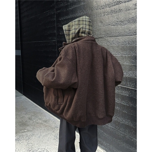 假两件格子连帽棉服男女同款复古街头拉链上衣外套 WM8562图片