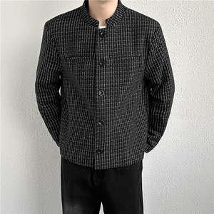 小香风短款垫肩格子外套男痞帅飞行夹克新中式西服W6647-P65图片