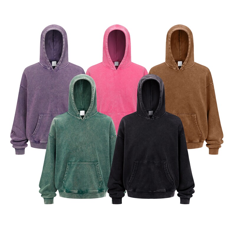 得物抖音高品质二开 380克重磅做旧炒雪花纯色连帽水洗卫衣 CM16图片