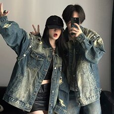 美式复古蓝牛仔夹克男女水洗做旧情侣外套高街宽松潮JK8860-P65，男装夹克，星座208-5