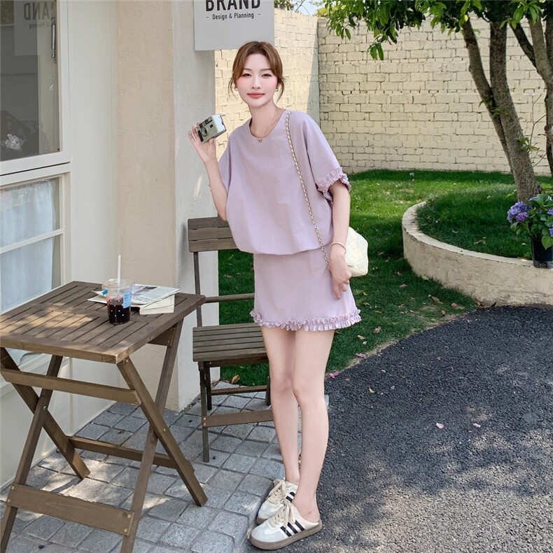 夏款木耳边圆领上衣+木耳边短裙两件套2C050-1258-P135-188,女装套装/套裙,2C050
