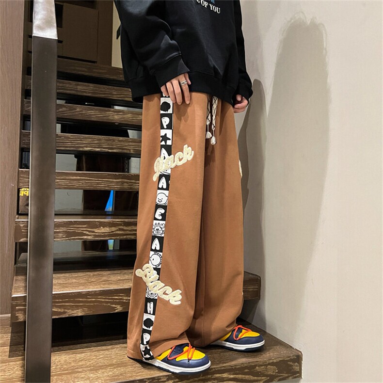 特P25春秋冬季长裤子毛巾绣休闲阔腿裤男美式宽松卫裤K211,男装休闲裤,电商B370