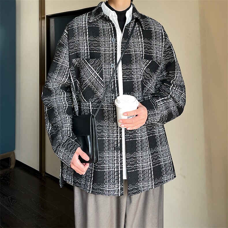 新款小香风短磨毛格子衬衫潮牌薄外套高级轻奢夹克 A071-C69-P68图片