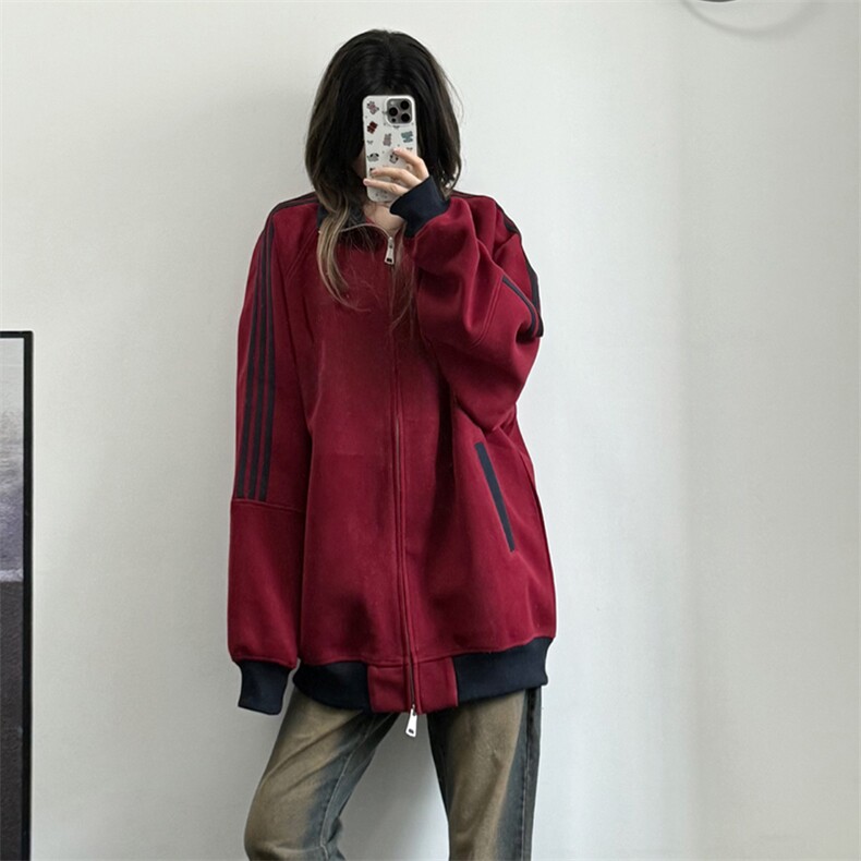 抖音得物高品质26春装美式高街重磅结构拼接织带立领卫衣外套CM42,女装短外套,电商A486-1