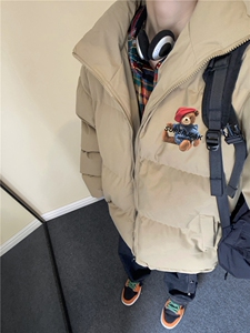 港风冬季新款宽松潮流小熊印花INS棉服外套JK23546特批65控108图片