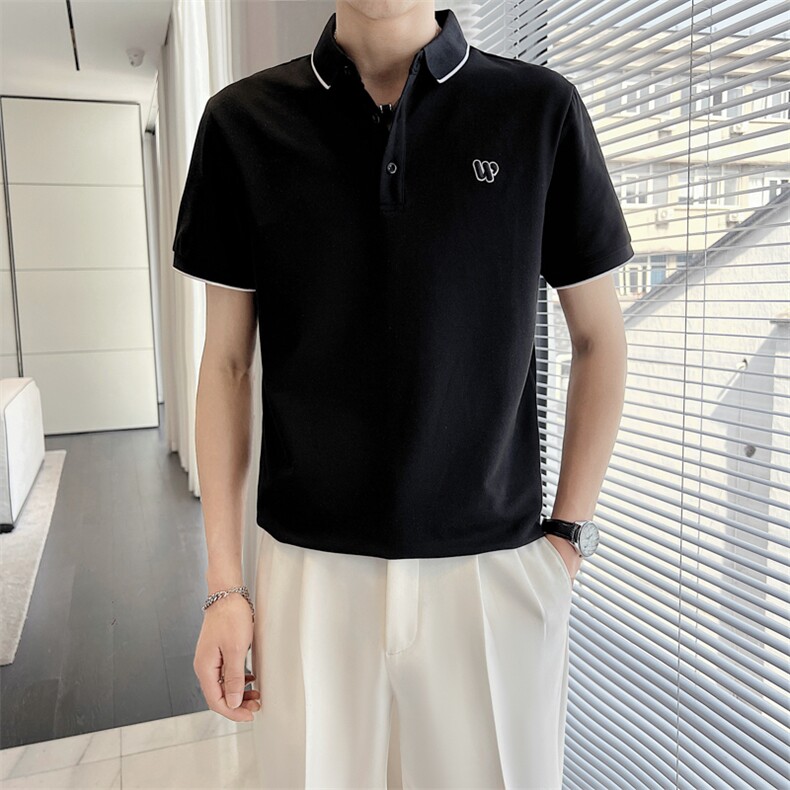 夏季店主风修身简约刺绣POLO衫轻熟风短袖翻领T恤T2312-P45,男装Polo衫,电商A413