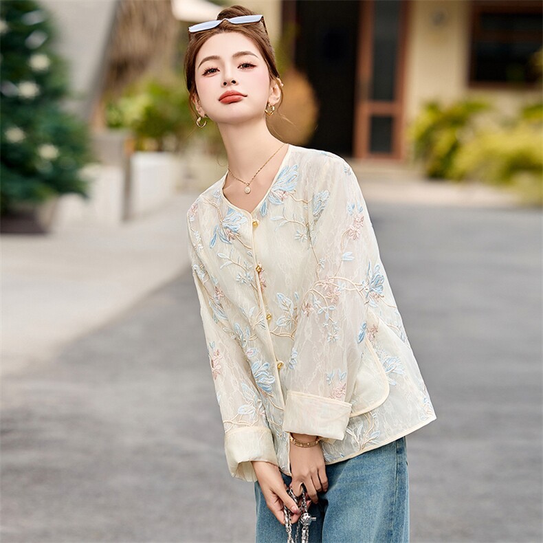 重工蕾丝刺绣国风外套女2025春夏新款超好看洋气小香风薄款防晒衣,女装短外套,盈茜