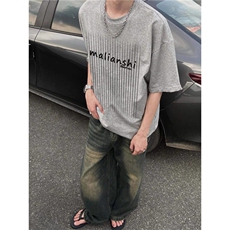 重磅纯棉夏季灰色潮牌短袖t恤男设计感小众宽松欧货潮流半袖上衣，男装T恤，四季星座505