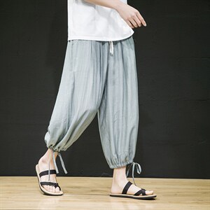 2025夏季新款风桃花皱面料宽松休闲抽九分裤黑色K126-P55，男装休闲裤，电商B277A（原A068）