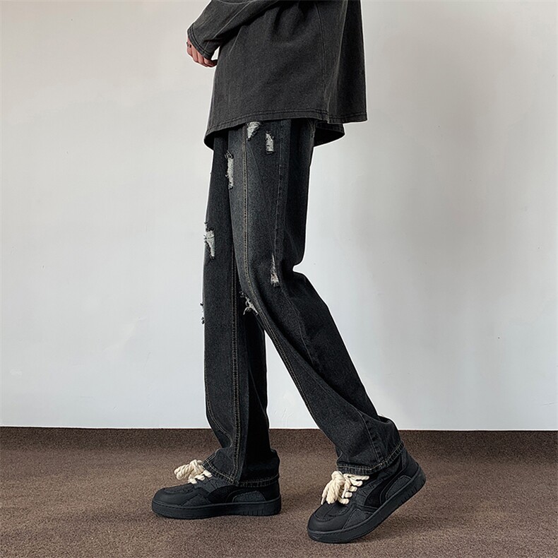 双色破洞牛仔裤男春夏款直筒宽松美式复古裤子潮流784/p56，男装牛仔裤，电商B381-1