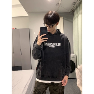 得物抖音高品质 360克重磅做旧炒雪花印花连帽水洗卫衣 ASL1603图片
