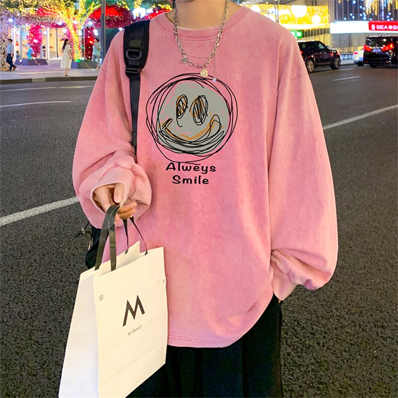 直播品质重磅纯棉美式蜡染水洗做旧潮牌宽松长袖t恤CT360特P38,男装T恤,电商A486