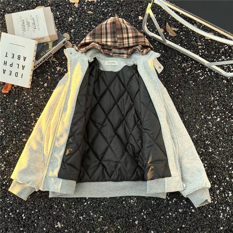 2025棉衣毛呢夹棉棉衣可拆卸帽棒球服外套男女百搭休闲拉链卫衣,男装棉衣,星座601-1