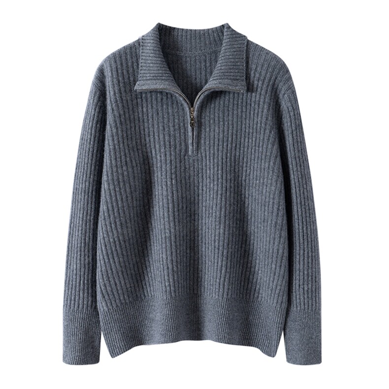秋冬新款纯色半高拉链针织套头上衣时尚百搭,针织衫/毛衣,亿嘉羊绒