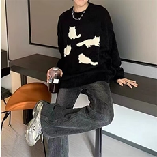 猫咪马海毛毛衣男女同款情侣秋季潮牌美式复古宽松慵懒针织衫，男装针织衫/毛衣，星座218-1（原230）