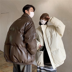 港风PU皮棉衣情侣装男装立领棉衣宽松棉服冬装外套G1071P128，男装棉衣，电商A339