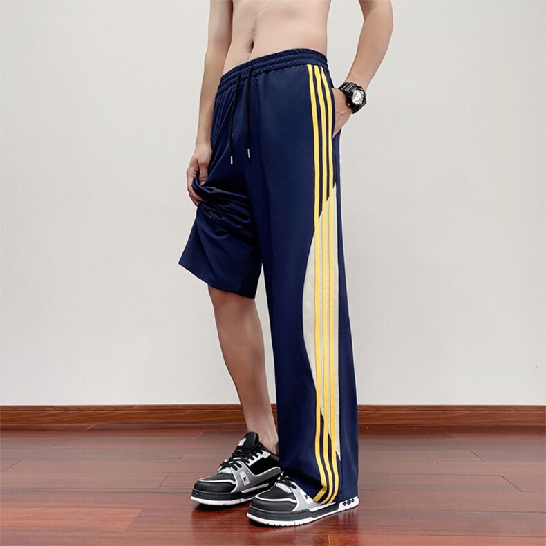夏季休闲裤男宽松情侣薄款冰丝织带长裤时尚直筒阔腿裤-J1205-P32,男装休闲裤,星座310B-3