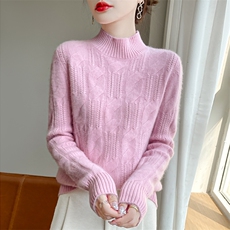时尚百搭女高领羊毛衫羊毛大麻花编织显瘦保暖秋冬必备，女装羊毛衫，郡淞羊绒