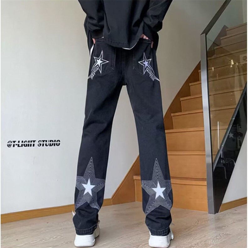 美式高街刺绣星星牛仔裤男修身直筒微喇裤513ACK2343P32,男装牛仔裤,星座513A