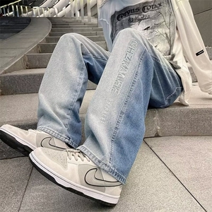 牛仔裤男美式潮牌设计感hiphop直筒长裤复古宽松阔腿裤潮K546/P44图片