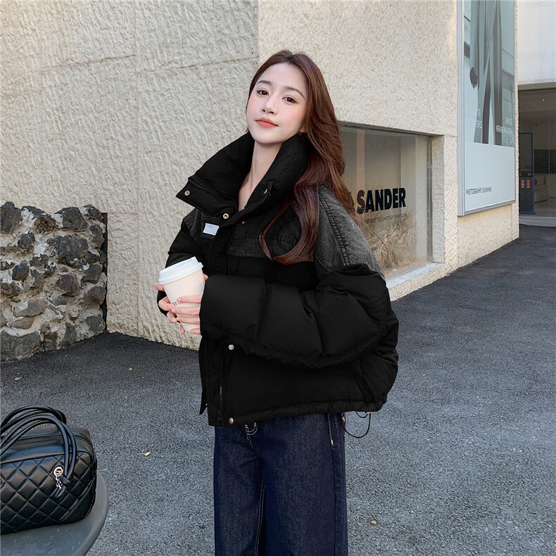 紫色设计感羽绒服女2025冬季新款韩系撞色洋气加厚保暖短款面包服,女装羽绒服,2C295