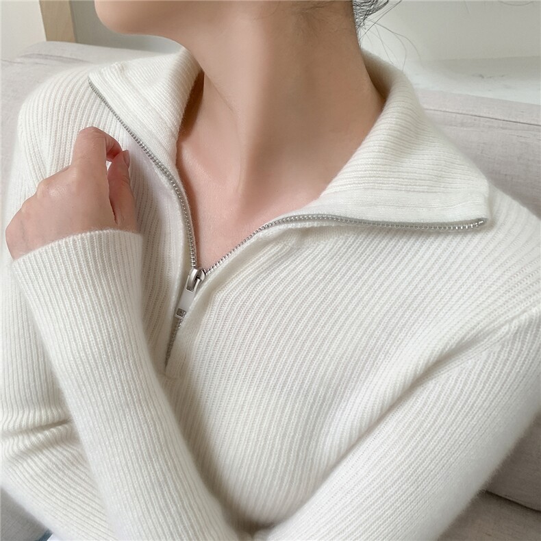 2025年秋季常规款通勤单件长袖套头半拉链时尚百搭通勤，女装针织衫/毛衣，途瑞羊绒