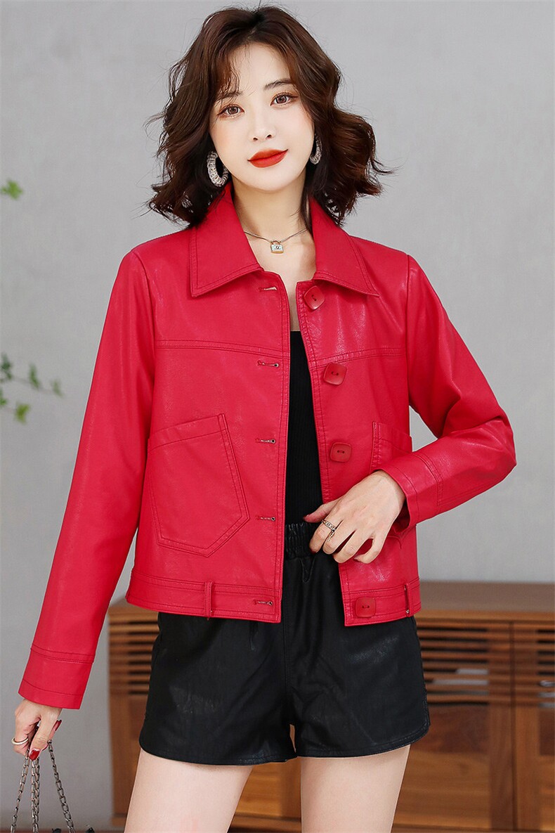现货2022春季新款时尚气质显瘦潮流衬衫领皮衣外套女两件套,女装套装/套裙,江南女神