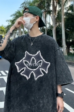 美式几何图案印花复古水洗做旧半袖重磅短袖T恤B239-1136-P38，男装T恤，星座514-2(原B239)