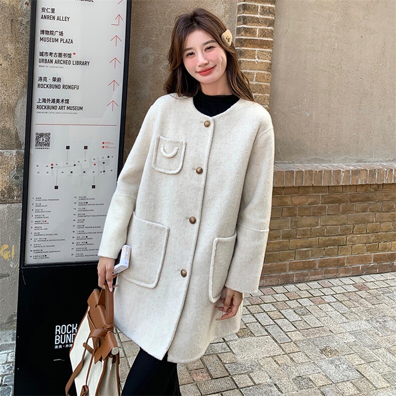 山羊绒双面呢大衣女装宽松显瘦中长款外套，女装双面呢大衣，天使之佳话