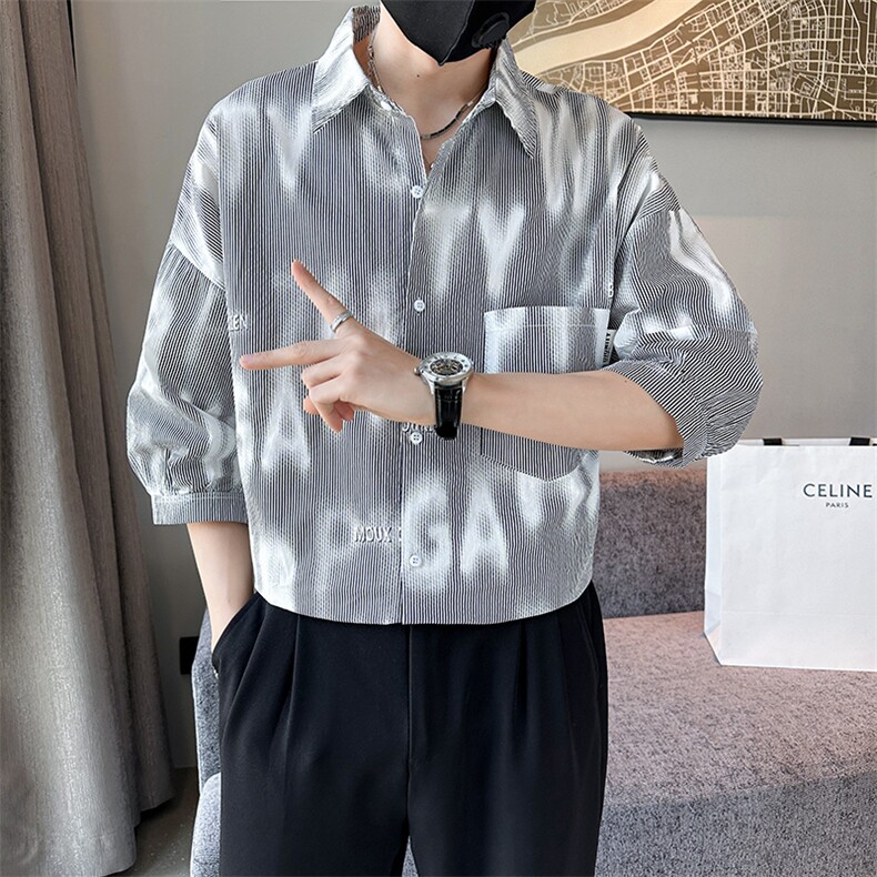 2025春季新款衬衫男士高品质七分袖打底衬衫男社会小伙901C13P58,男装衬衫,星座901