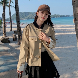 卡其色短风衣女春秋2024新款设计感抽绳收腰漂亮外套气质名媛上衣,夏日男士腕表搭配街拍图片