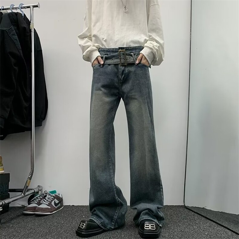 美式高街牛仔裤男韩版潮流个性帅2024冬季ins宽松长裤RK1272-P43,男装牛仔裤,星座412-2