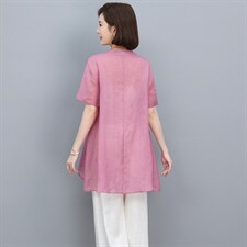 2023夏季新款简约时尚休闲舒适纯苎麻刺绣开衫上衣，女装衬衫，独衣靓